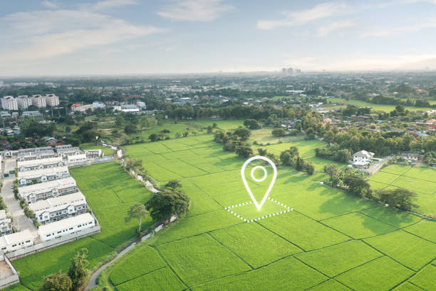 istock Land plot and identify registration symbol in aerial view. 1762350725