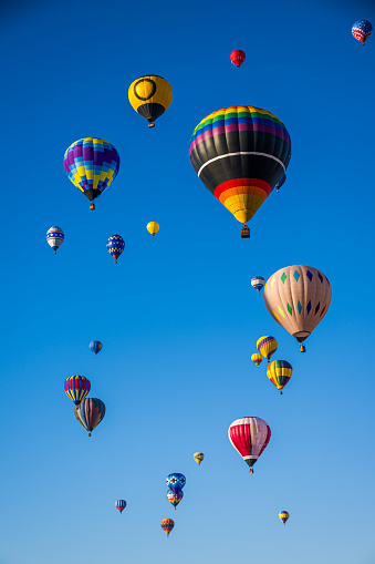 Hot Air Balloons Flying in Albuquerque, New Mexico.