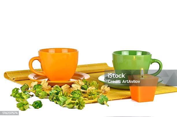 Two Colorful Cups With Aromatic Compound Stock Photo - Download Image Now - Bamboo - Material, Breakfast, Brown
