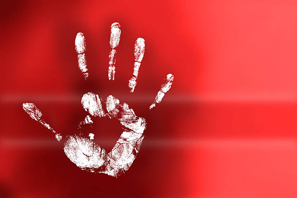 handprint on red background stock photo