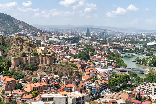 Ankara, Turkey- August 15, 2015: A waterfall and mosque view in Keçiören which is a metropolitan district of Ankara Province in the Central Anatolia region of Turkey, a crowded district in the northern part of the city of Ankara. According to 2010 census, population of the district center is 817,262. The district covers an area of 190 km2 (73 sq mi), and the average elevation is 850 m (2,789 ft). The Çubuk River runs through the middle of the district.