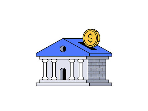 Vector illustration of depositing money in bank and spreading investment.