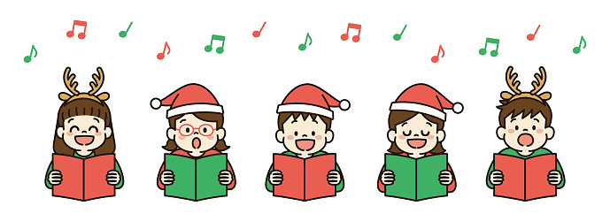 Illustration of Kids Singing Christmas Song