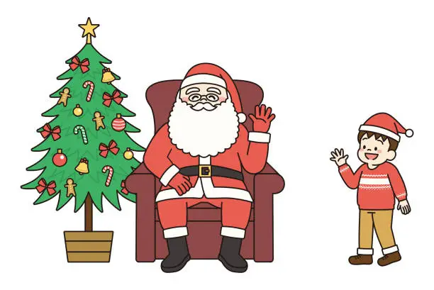 Vector illustration of Illustration of Kids Meet Santa Claus