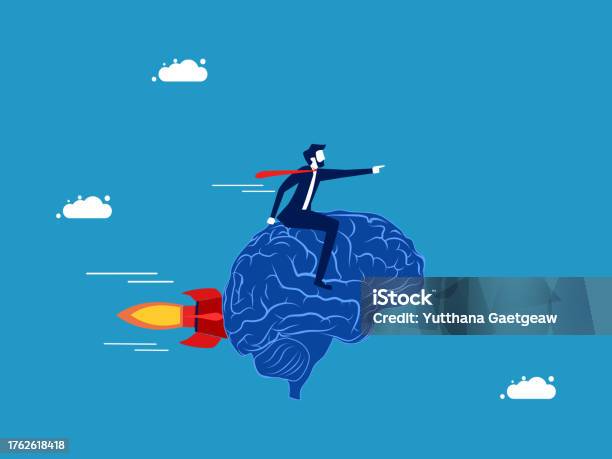 Businessman Controls His Brain And Flies Forward Vector Stock ...