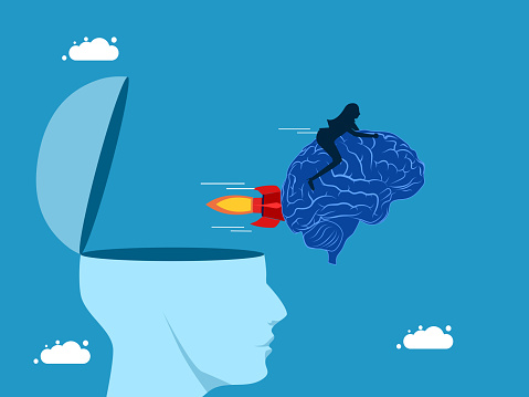 Progressive Thought Progressive Thinking Businesswoman Controls Brain Flying Out Of Head ...