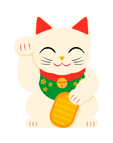 Japanese Lucky Cat. Maneki Neko. Vector illustration isolated on a white background.