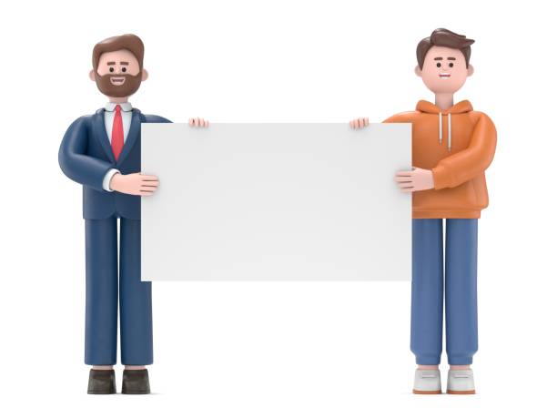 istock 3D illustration of cartoon characters holding an empty white placard for insert a conceptconceptual image.3D rendering on white background. 1762657535