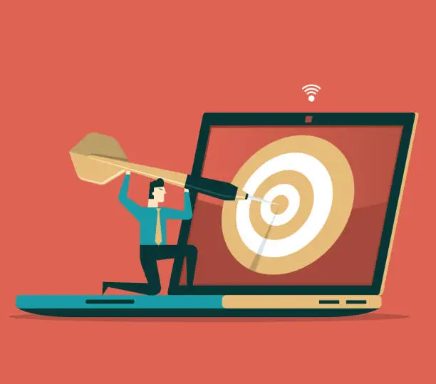 Vector illustration of Hitting the target - Businessman - Laptop