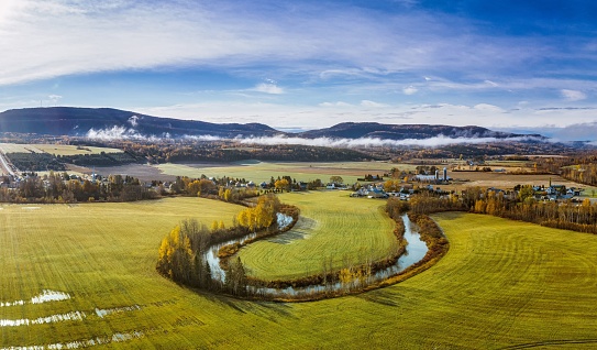 An aerial of St-Donat's countryside during the golden embrace of autumn.