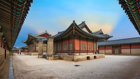 Seoul, South Korea: June 17, 2023: The palace complex or smaller palaces and halls inside Gyeongbokgung Palace are the cultural heritage and the famous Landmark when traveling to South Korea.