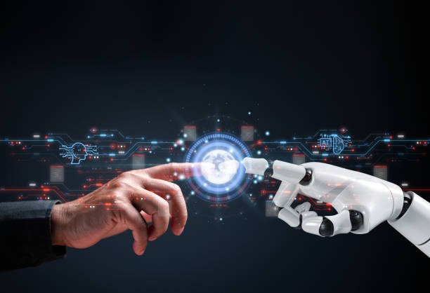 istock Ai smart Manufacturing and Hitech to communicate with humans for Upskill Reskill. Ai connection automation to global cyber network concept. new technology in future can support all business 4 to IIoT 1762844241