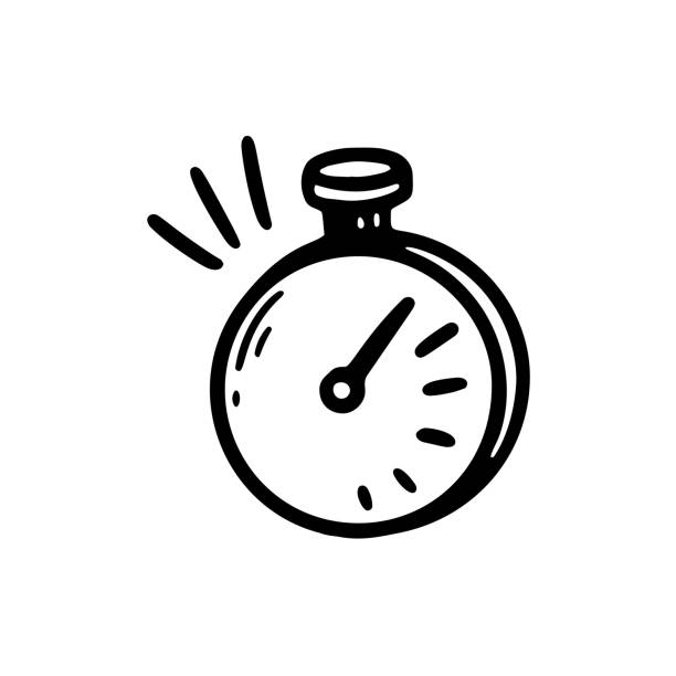 illustrations, cliparts, dessins animés et icônes de dessin de griffonnage de chronomètre. concept de délai, de temps limité, de livraison rapide et de services urgents. suivi du temps dessiné à la main - clock time clock hand urgency