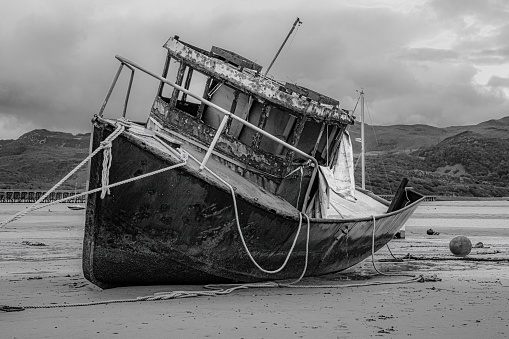 Old Fishing boat in Barmouth harbour in Wales.