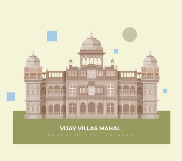 Vector illustration of Vijaya Vilas Mahal at Mandvi - Kutch, Gujrat - Stock Illustration