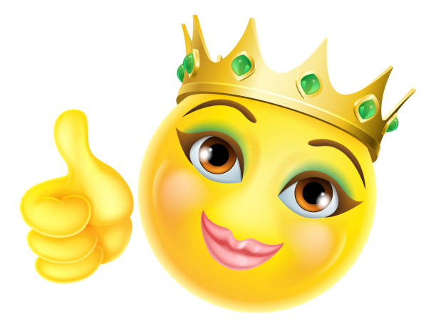 królowa księżniczka emotikon złota korona kreskówka twarz - quean stock illustrations