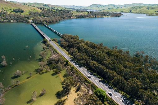 This is an aerial view of Lake Eildon located in Victoria, Australia