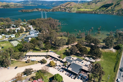 This is an aerial view of Lake Eildon located in Victoria, Australia