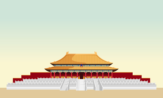 Forbidden City - Palace Complex - Beijing, China - Stock Illustration as EPS 10 File