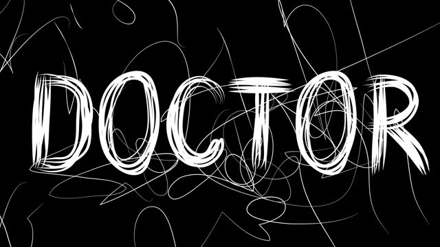 Doctor word animation of old chaotic film strip with grunge effect.