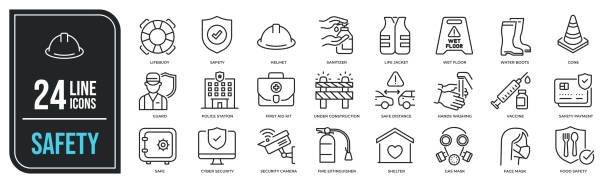 illustrations, cliparts, dessins animés et icônes de icônes de ligne mince de sécurité. trait modifiable. pour la conception de marketing de site web, le logo, l’application, le modèle, l’interface utilisateur, etc. illustration vectorielle. - sécurité