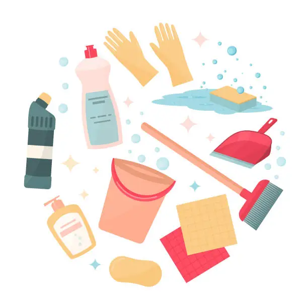 Vector illustration of cleaning tools