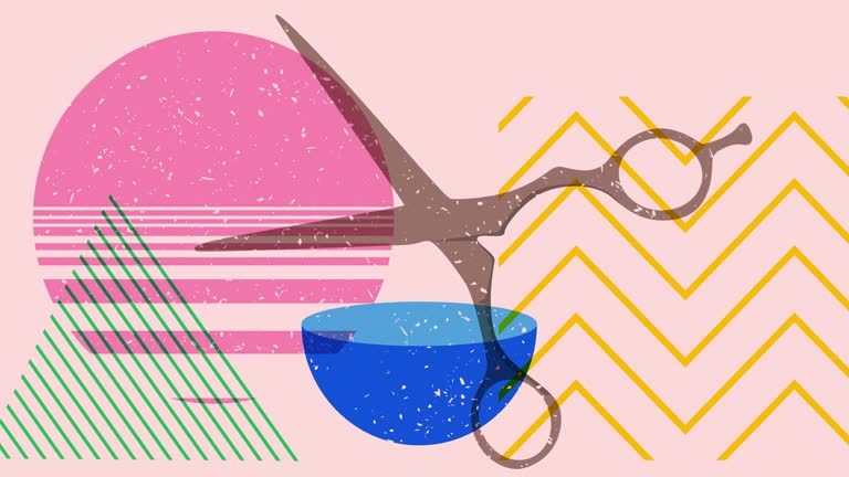 Risograph scissor with geometric shapes animation.