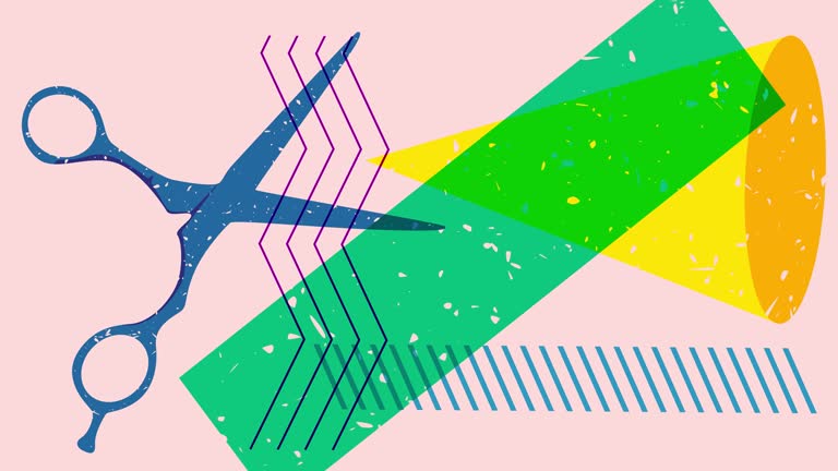 Risograph scissor with geometric shapes animation.