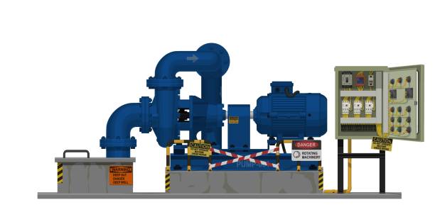 изолированная ремонтируемая насосная система на белом фоне - large control fuel and power generation white background stock illustrations