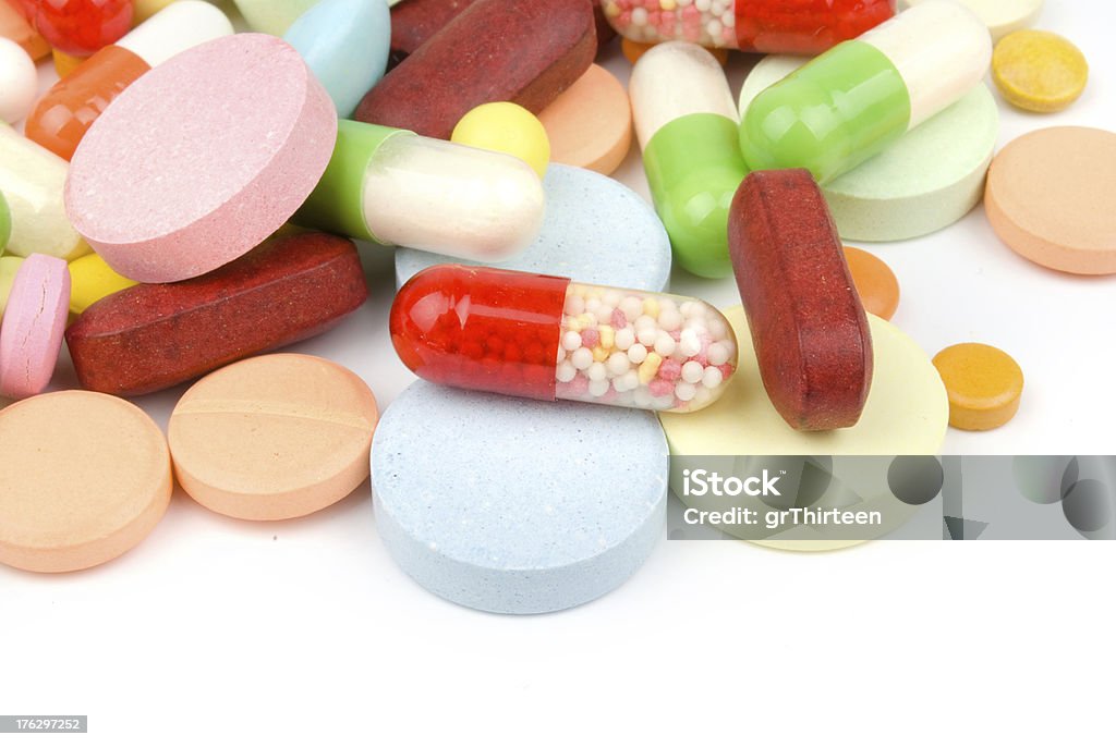 pills isolated on white background Antibiotic Stock Photo
