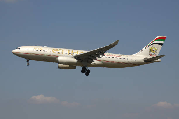 Frankfurt am Main, Germany - April 25, 2013: Etihad Airways Airbus A330-200 with registration A6-EYS on final for runway 25L of Frankfurt Airport.