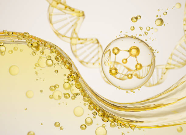 istock Cosmetic moisturizing liquid Molecule inside Bubble with DNA , Oil serum or lotion 3d illustration. 1763034698
