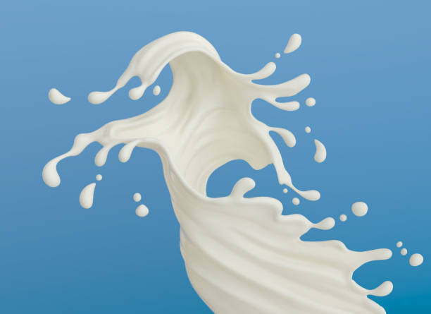 istock Pouring milk cream with splash on blue background, 3d illustration. 1763035220