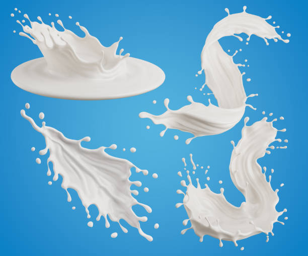 istock Set of Milk splash and pouring, yogurt or cream include Clipping path, 3d illustration. 1763036804