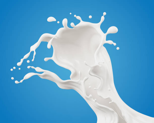 istock Pouring milk cream with splash on blue background, 3d illustration. 1763037633