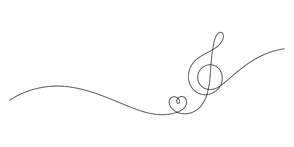 concept of music lover with music notes and heart shape in one line drawing minimalism thin line illustration