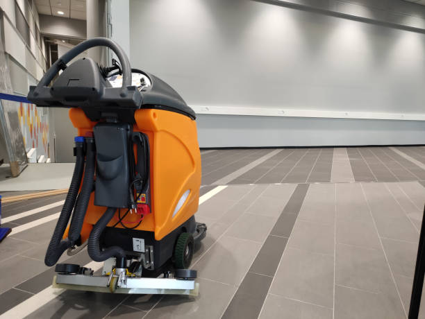 istock Scrubber dryer on a tile floor, professional equipment. 1763072704
