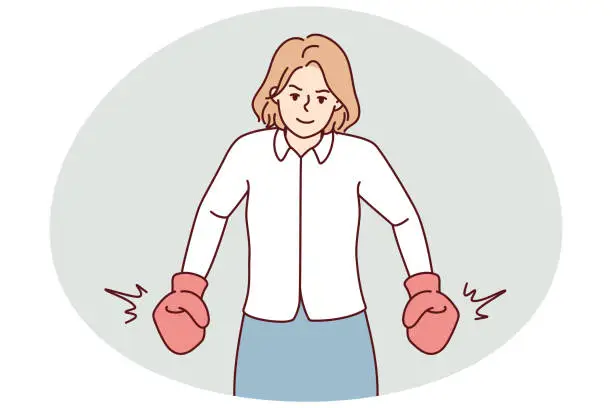 Vector illustration of Strong businesswoman in boxing gloves