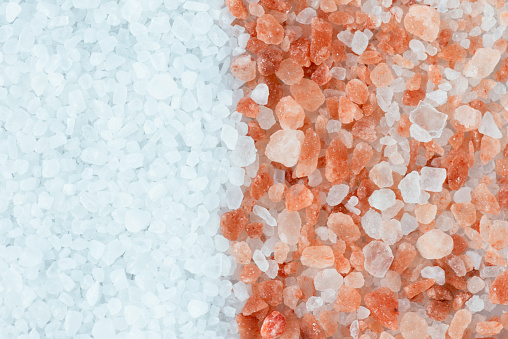 White and pink salt crystals.