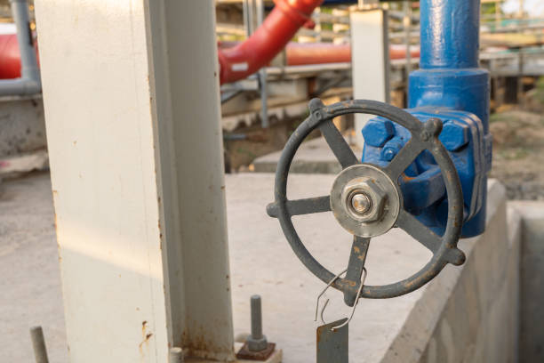 istock Manual gate valve on the water distribution pipe line on the power plant. 1763140244