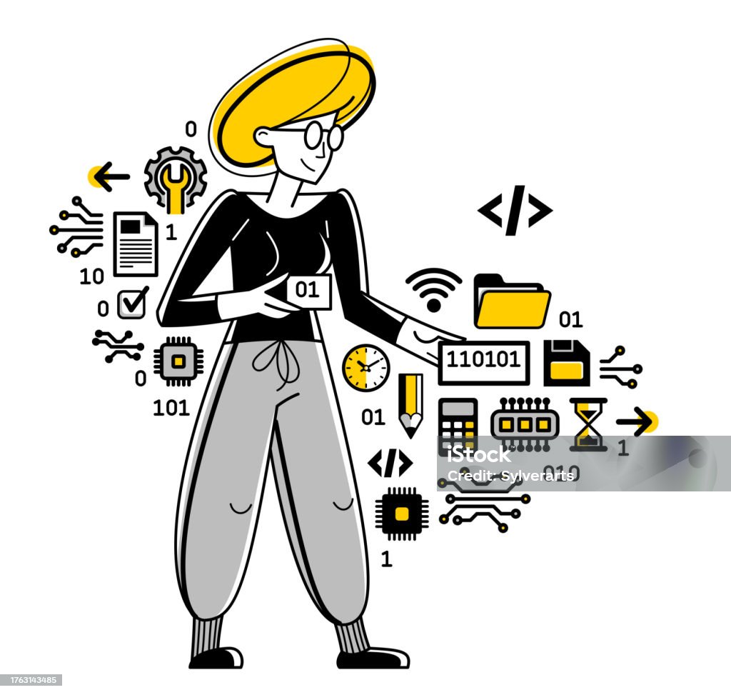Programmer Is Coding And Repairing Some Machine System Vector Outline ...
