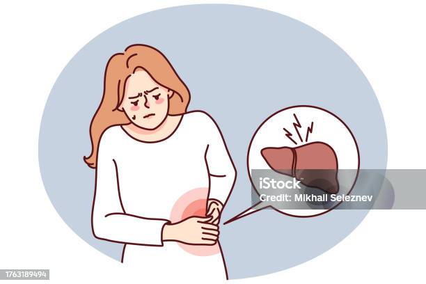 Unwell Human Unwell Woman Suffer From Liver Problems Stock Illustration - Download ...