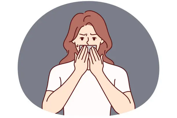 Vector illustration of Worried woman with tape on mouth