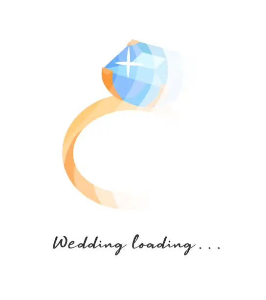 Vector illustration of Wedding loading event celebration card. Marriage ring icon that slowly disappears. Cartoon golden ring, wedding poste design.