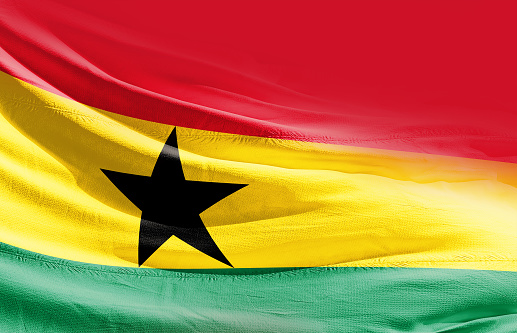 Ghana national flag waving.