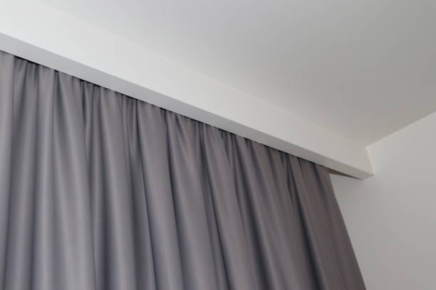gray wavy curtain stock photo