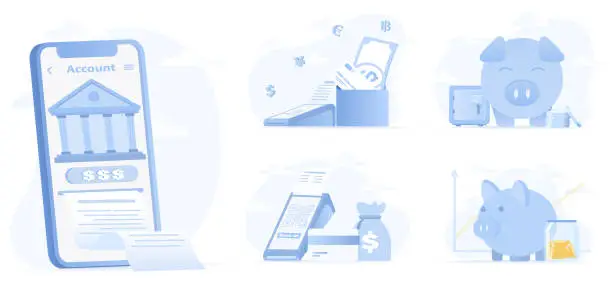 Vector illustration of Collection of financial and saving money concept scenes.
