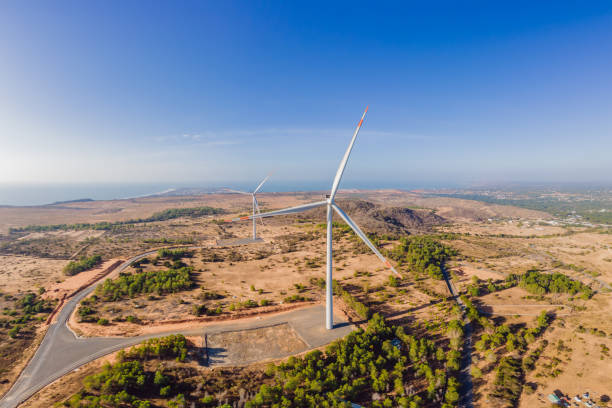 Wind turbine from aerial view - Sustainable development, environment friendly, renewable energy concept Wind turbine from aerial view - Sustainable development, environment friendly, renewable energy concept. landscape alternative energy scenics farm stock pictures, royalty-free photos & images