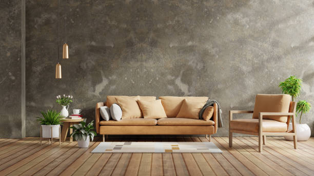 istock Living room interior wall mockup in style loft with concrete wall background 1763233718