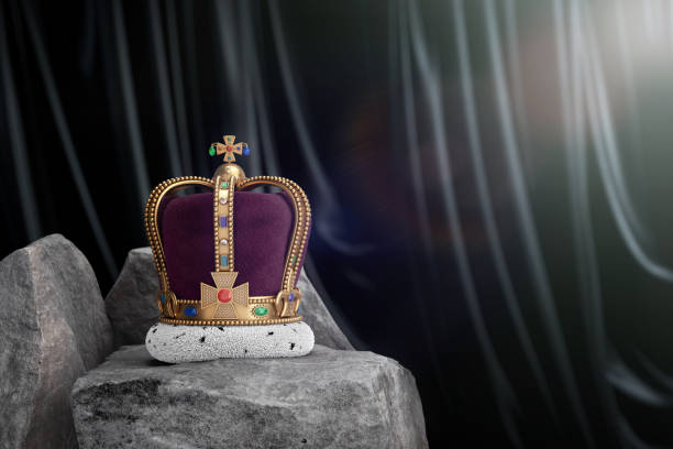 istock The Royal Coronation Golden Crown with Diamonds over Stones. 3d Rendering 1763236992